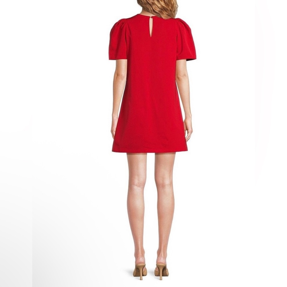 New Abbey Glass Marty Crew Neck Short Puff Sleeve Bow Mini Shift Dress Small - Picture 4 of 11